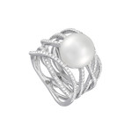 Bague or 750 blanc perle culture des Mers du sud diamant - vue 1