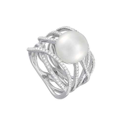 Bague or 750 blanc perle culture des Mers du sud diamant