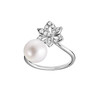 Bague or 750 blanc perle de culture du japon diamant - vue V1