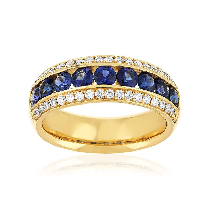 Bague or 750 jaune saphir et diamant - vue 1