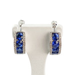 Boucles d'oreilles or 750 blanc saphir et diamant - vue 1
