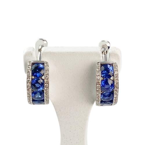 Boucles d'oreilles or 750 blanc saphir et diamant
