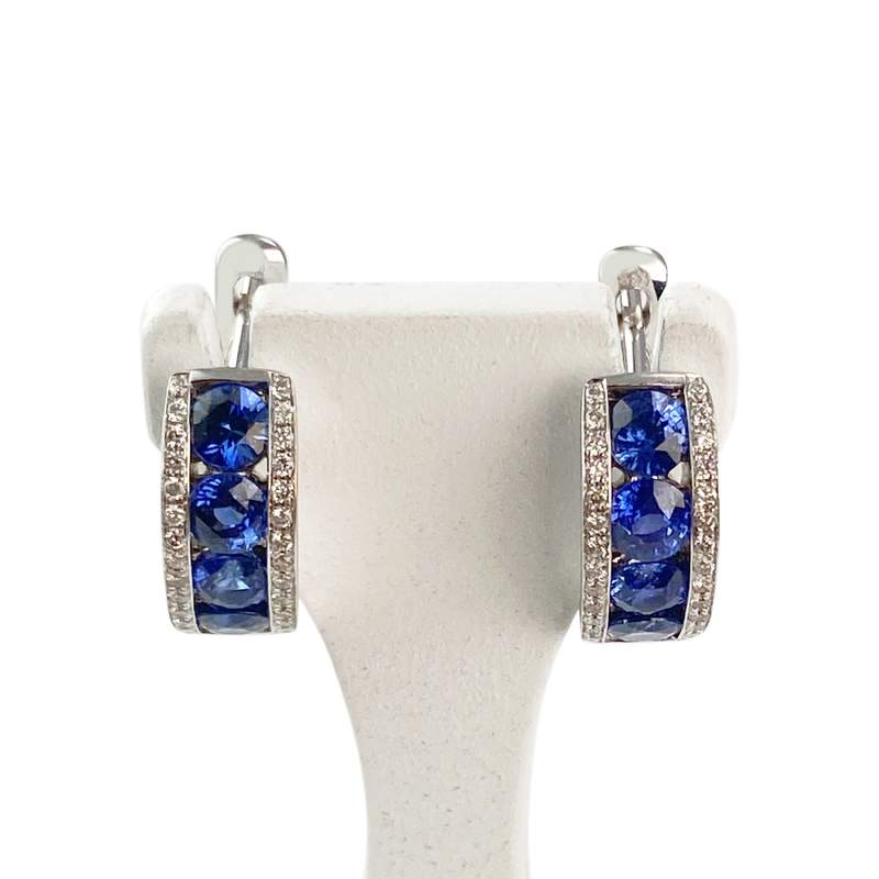 Boucles d'oreilles or 750 blanc saphir et diamant - vue 1