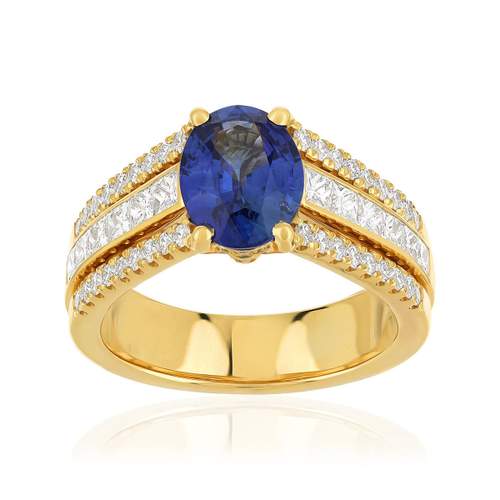Bague or 750 jaune saphir et diamant