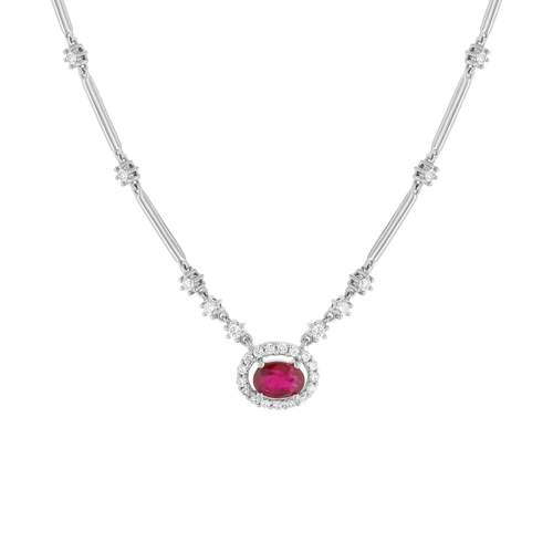 Gold 750 white ruby and diamond necklace
