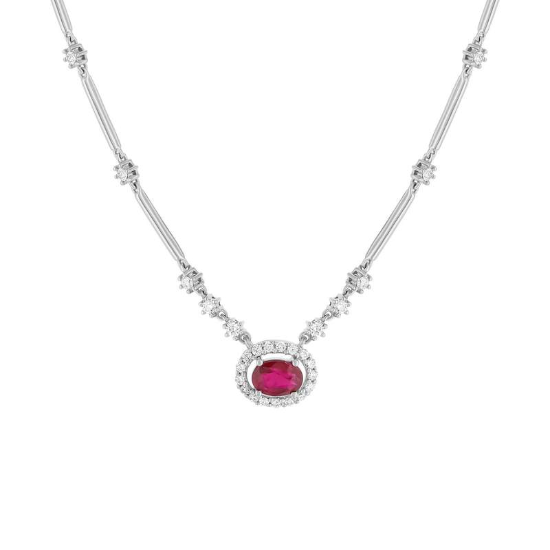 Collier or 750 blanc rubis et diamant - vue 1