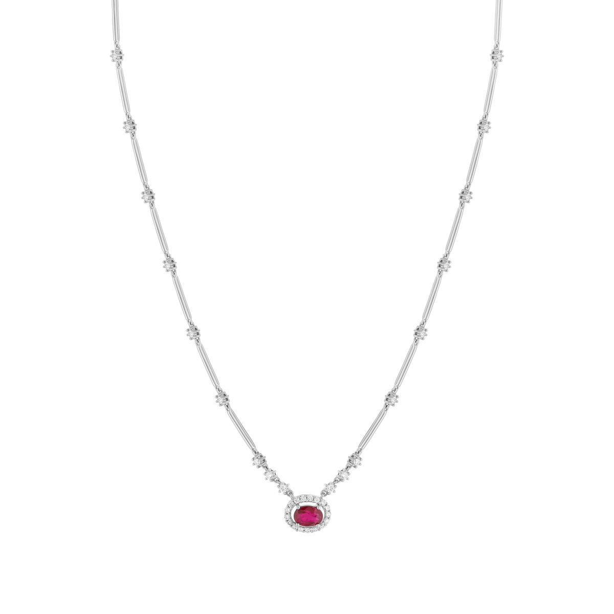 750 white gold necklace with ruby and diamond - view 2