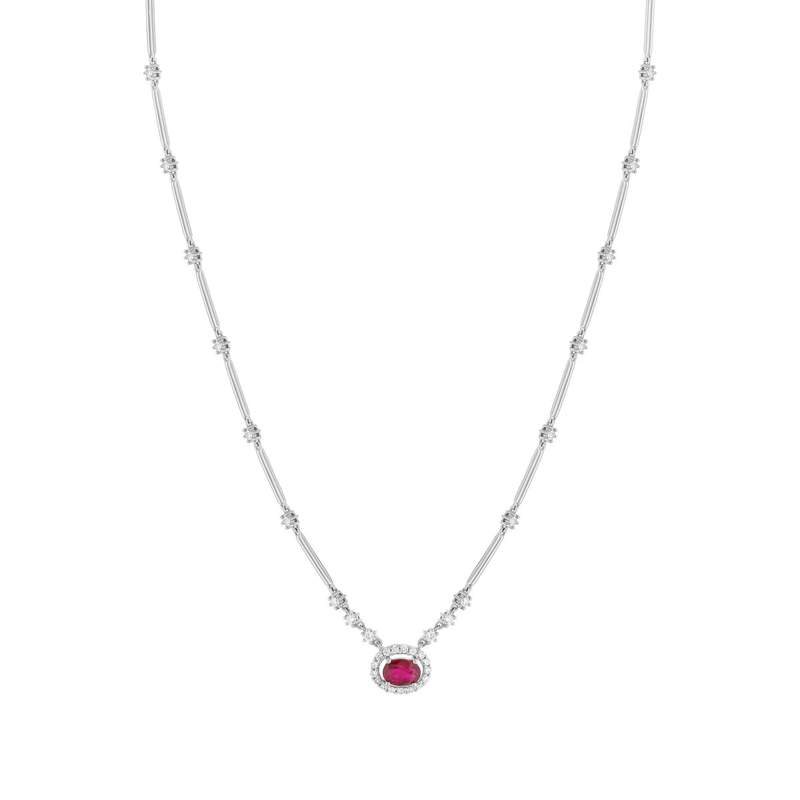 Collier or 750 blanc rubis et diamant - vue 2