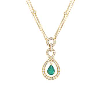 Halsketting van 750 geelgoud met smaragd en diamant