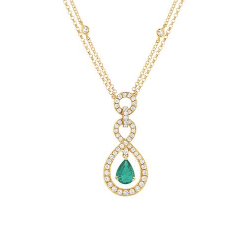 750 yellow gold necklace with emeralds and diamonds