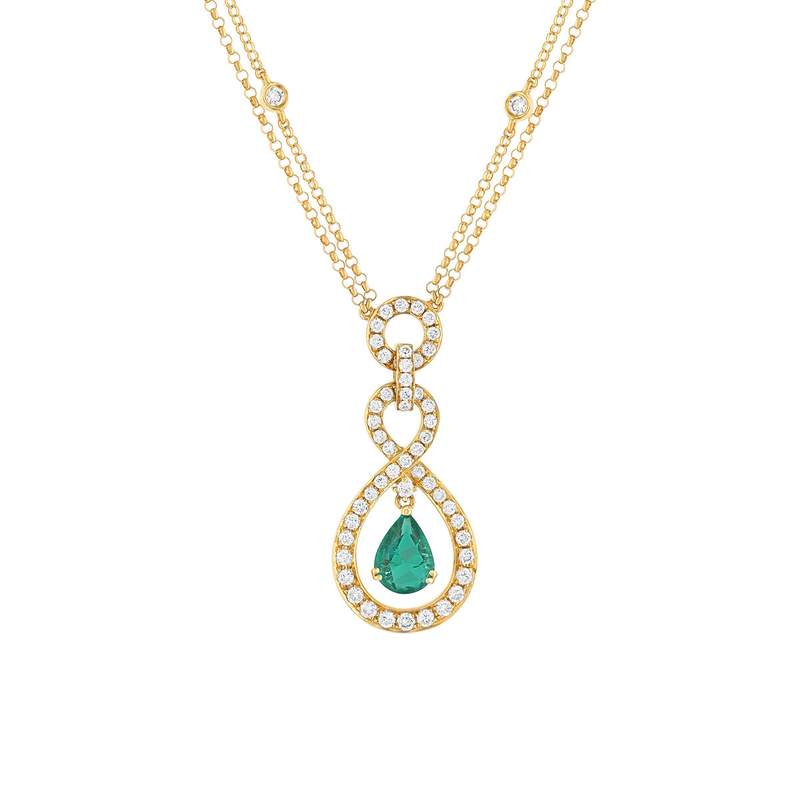 Collier or 750 jaune emeraude et diamant - vue 1