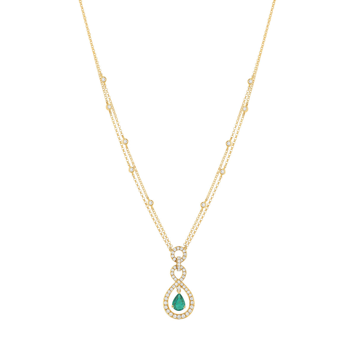 Collier or 750 jaune emeraude et diamant - vue 2