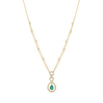 Halsketting van 750 geelgoud met smaragd en diamant