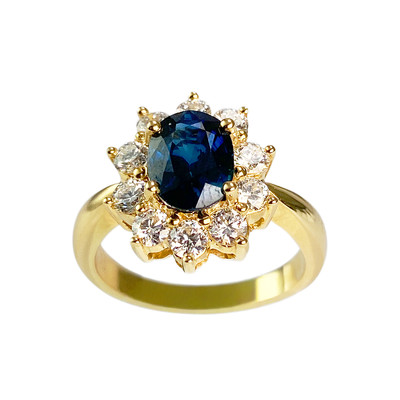 Bague or 750 jaune saphir et diamant - vue 1