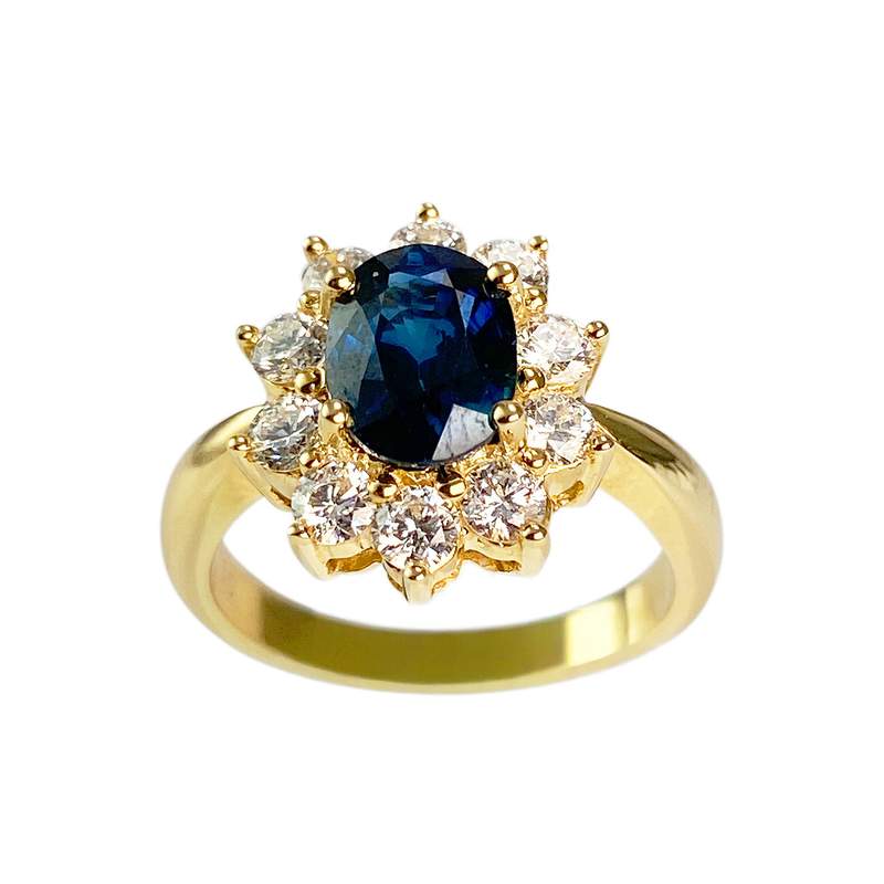 Bague or 750 jaune saphir et diamant - vue 1