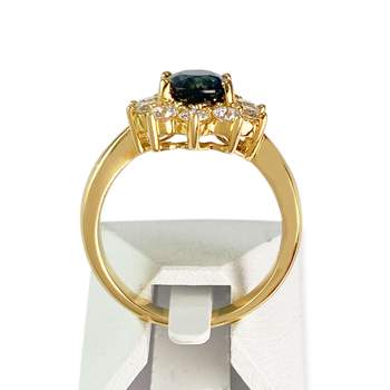 750 goud gele saffier en diamanten ring
