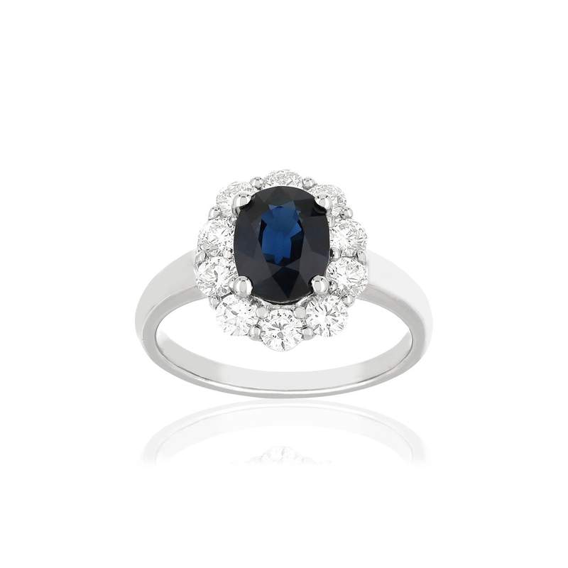 Bague or 750 blanc saphir et diamant - vue 1