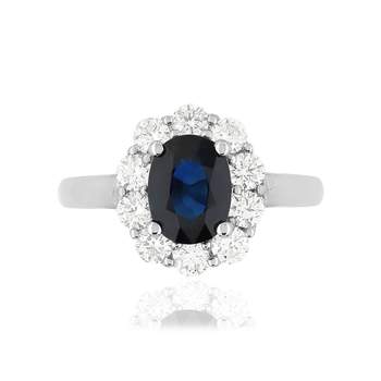 750 witgouden ring met saffier en diamant