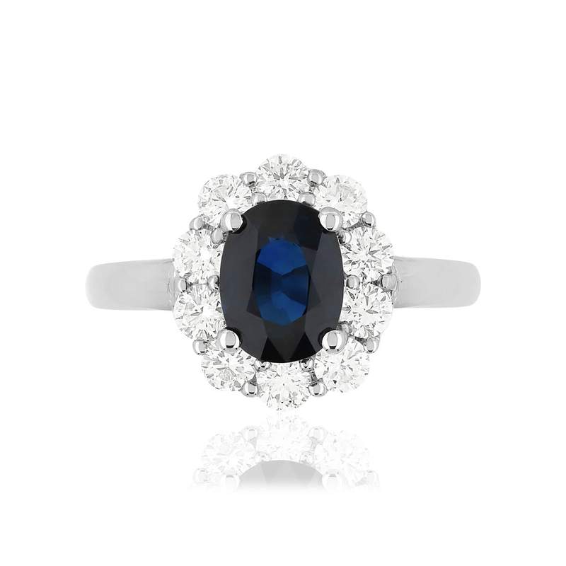 Bague or 750 blanc saphir et diamant - vue 3