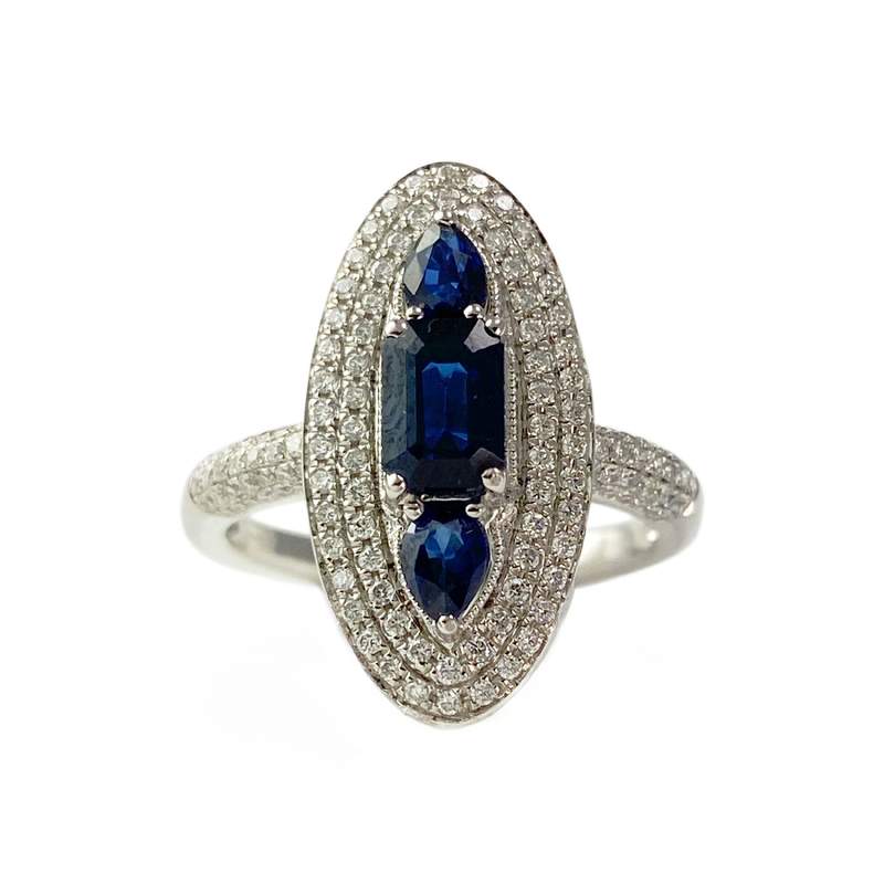 Bague or 750 blanc saphir et diamant - vue 1