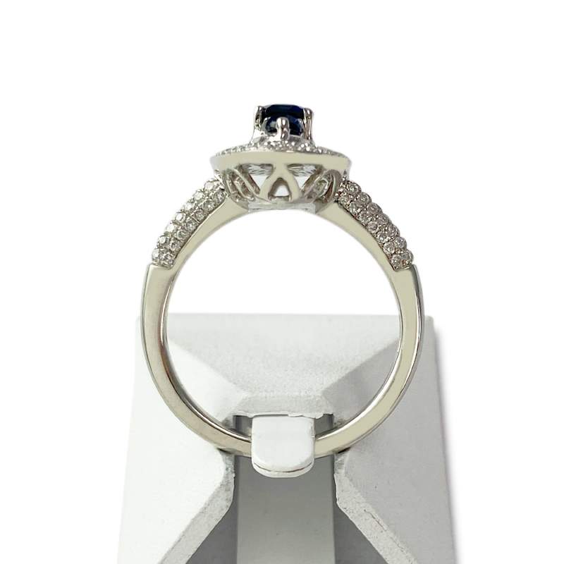 Bague or 750 blanc saphir et diamant - vue 3