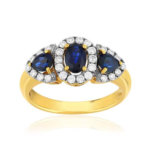 Bague or 750 2 tons saphir et diamant