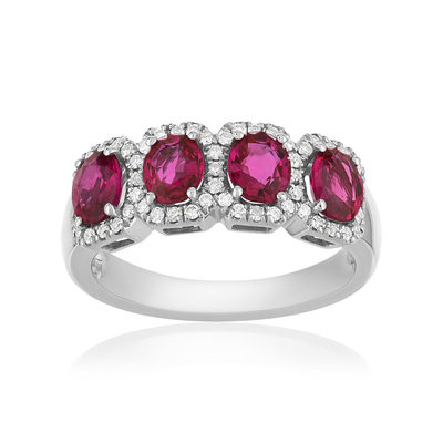Bague or 750 blanc rubis et diamant - vue 1