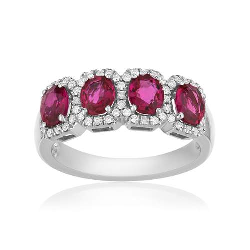 Bague or 750 blanc rubis et diamant