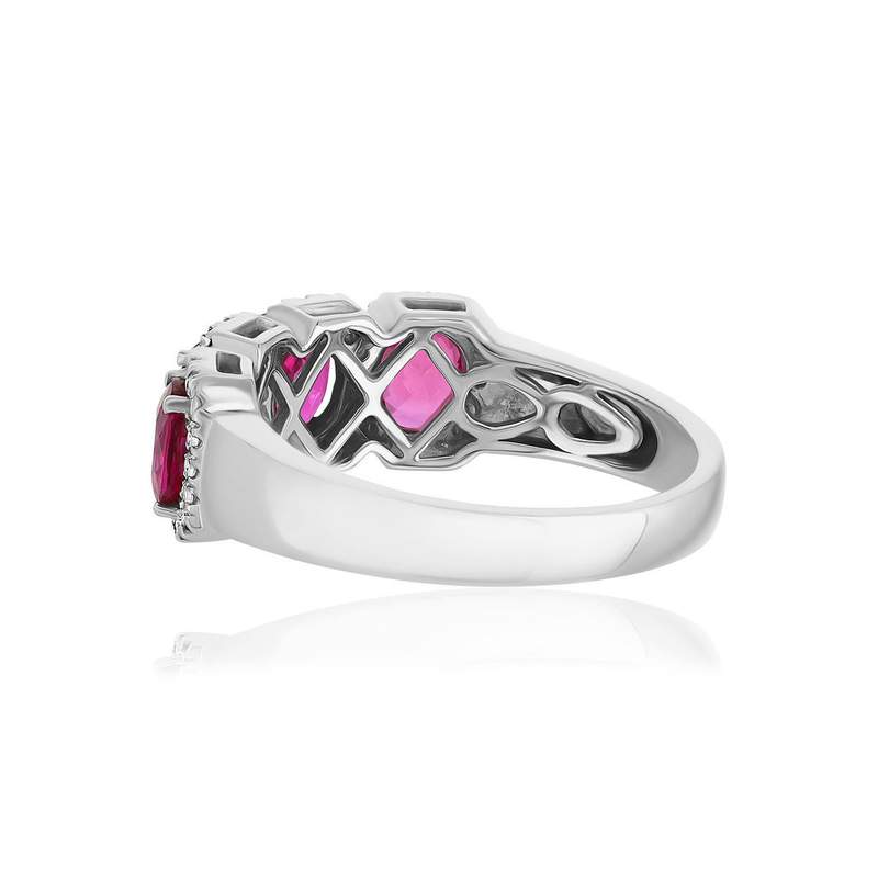 Bague or 750 blanc rubis et diamant - vue 4