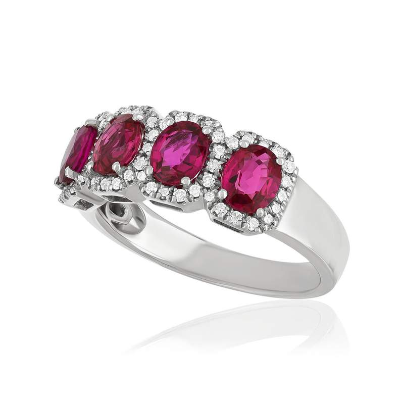 Bague or 750 blanc rubis et diamant - vue D1