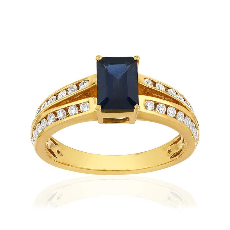 Bague or 750 jaune saphir et diamants - vue 1