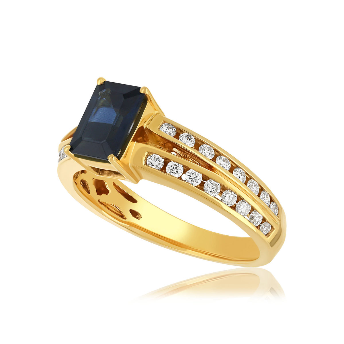 Bague or 750 jaune saphir et diamants - vue D1