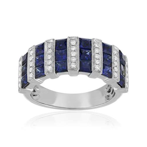 Bague or 750 blanc saphir et diamant