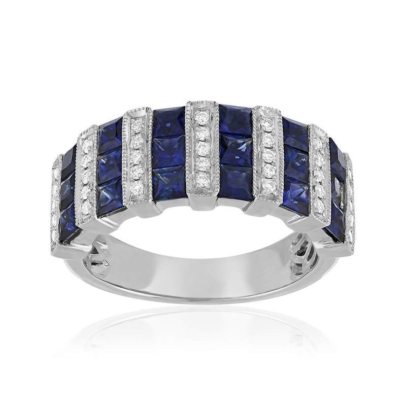 Bague or 750 blanc saphir et diamant - vue 1