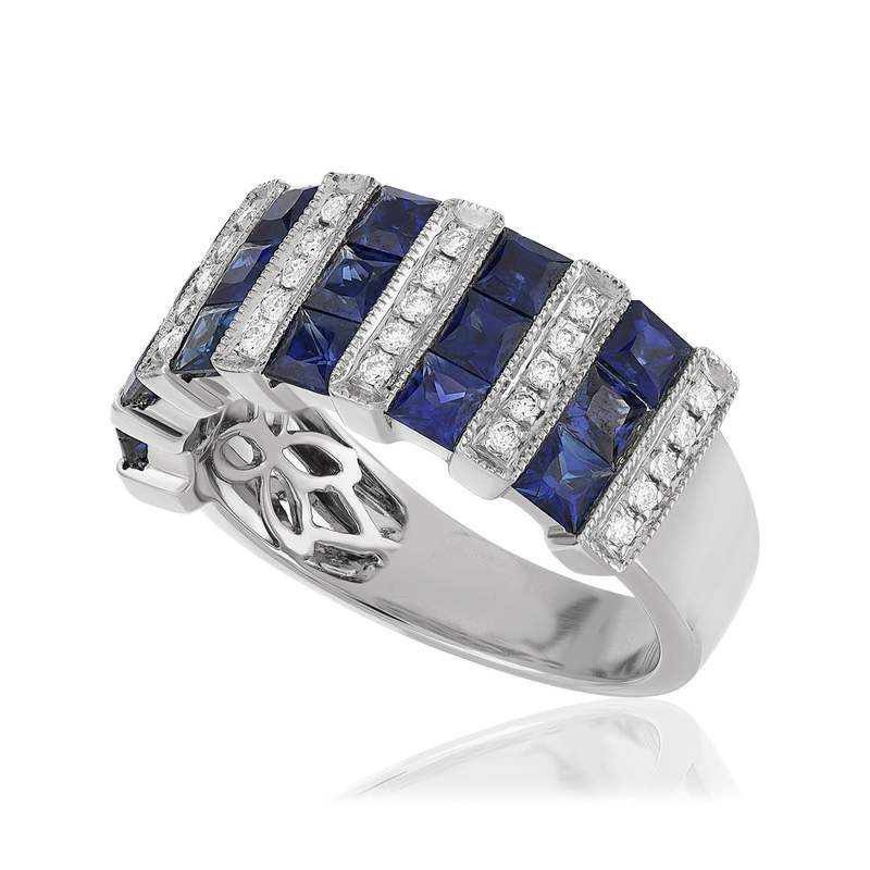 Bague or 750 blanc saphir et diamant - vue D1