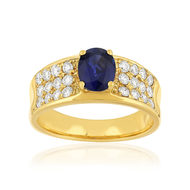 Bague or 750 jaune saphir et diamants
