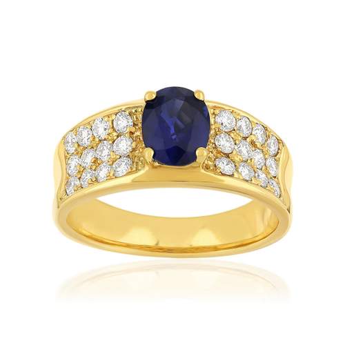 Bague or 750 jaune saphir et diamants