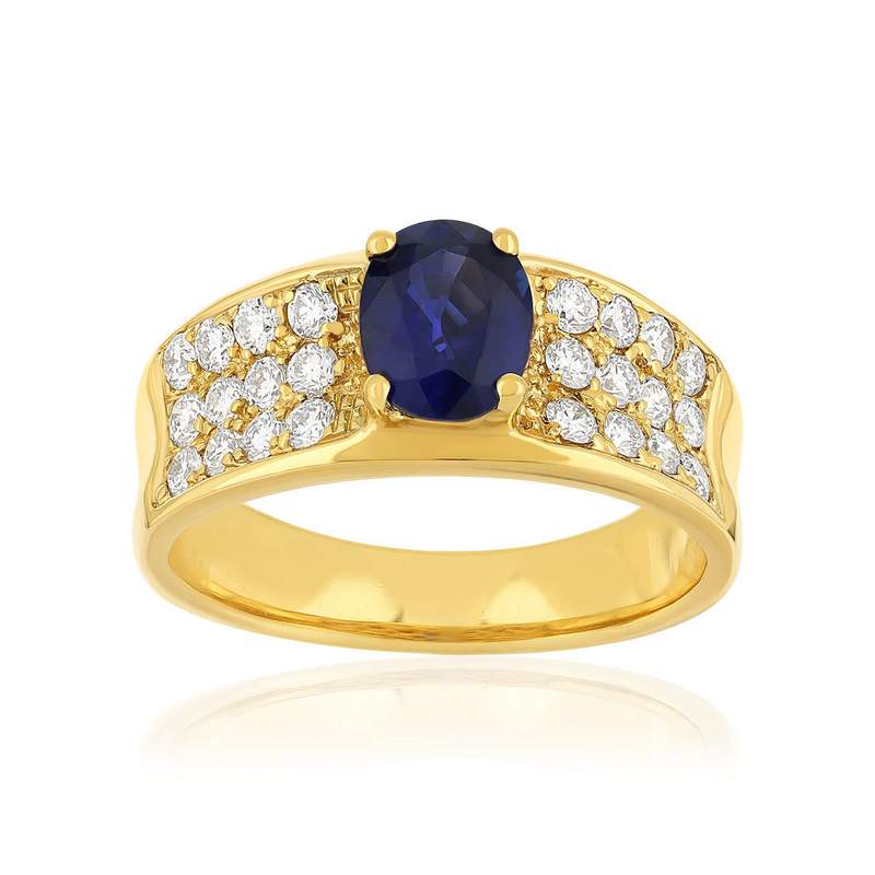 Bague or 750 jaune saphir et diamants - vue 1