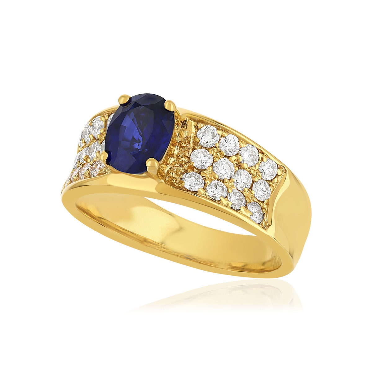 Bague or 750 jaune saphir et diamants - vue D1