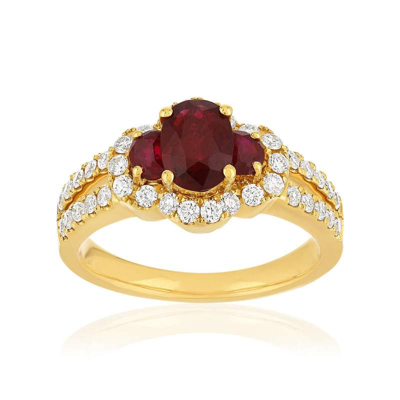 Bague or 750 jaune rubis et diamant - vue 1