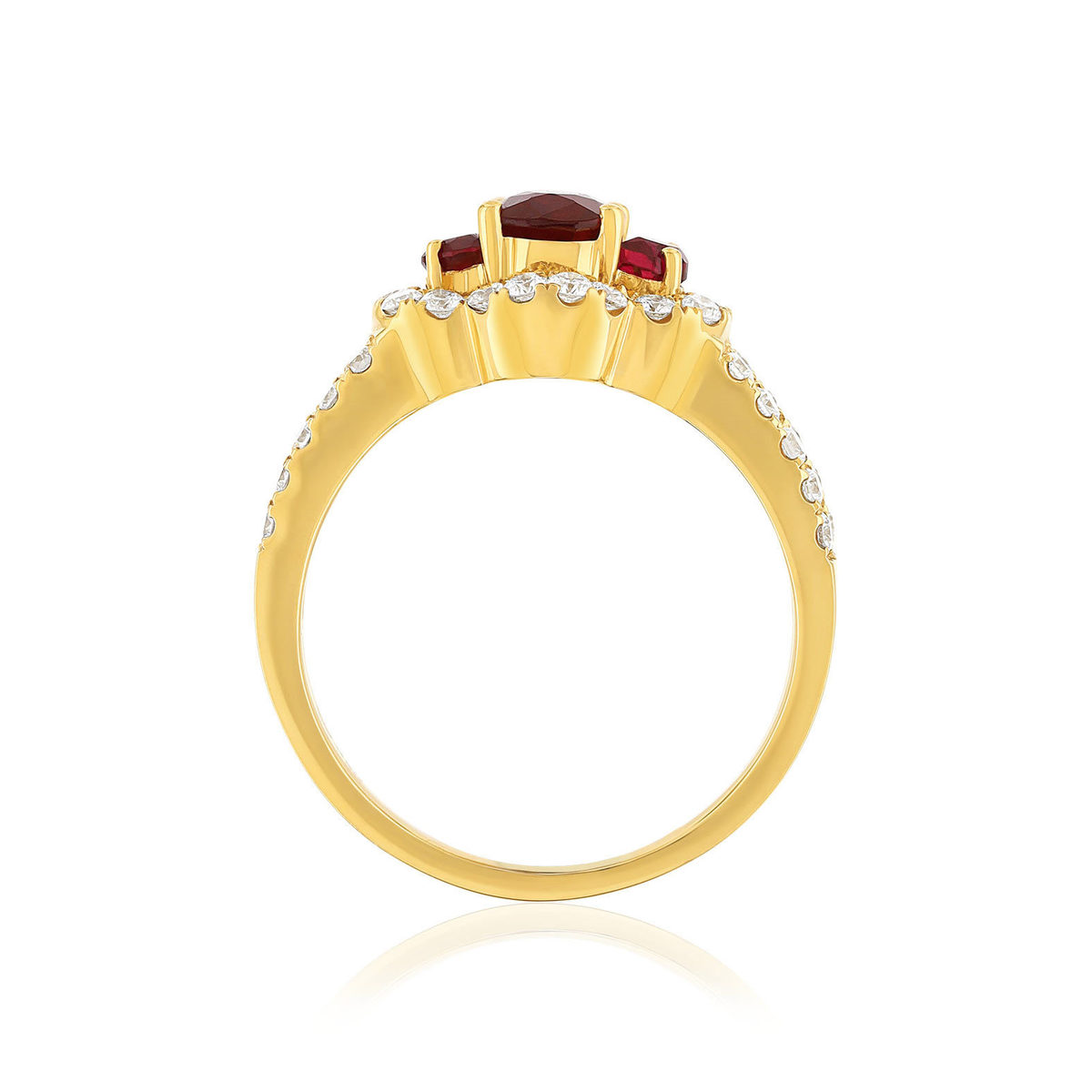 Bague or 750 jaune rubis et diamant - vue 2