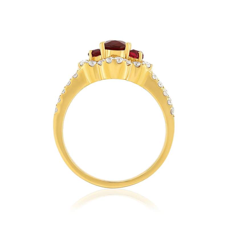 Bague or 750 jaune rubis et diamant - vue 2