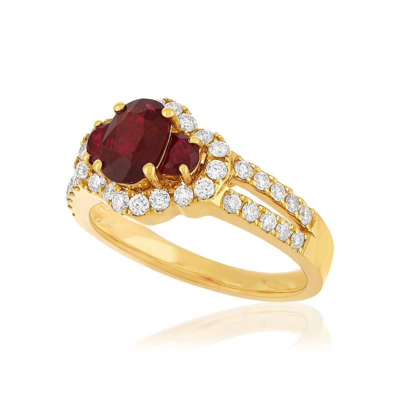 Bague or 750 jaune rubis et diamant - vue D1