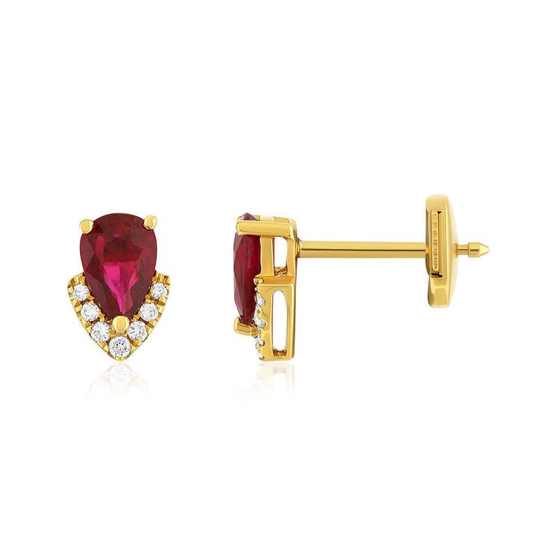 Boucles d'oreilles or 750 jaune rubis et diamant - vue 1