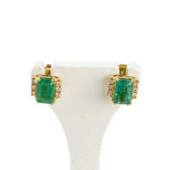 Boucles d'oreilles or 750 jaune emeraude et diamant