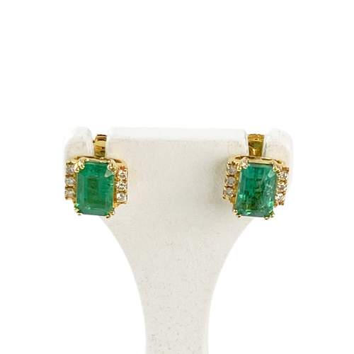 Boucles d'oreilles or 750 jaune emeraude et diamant