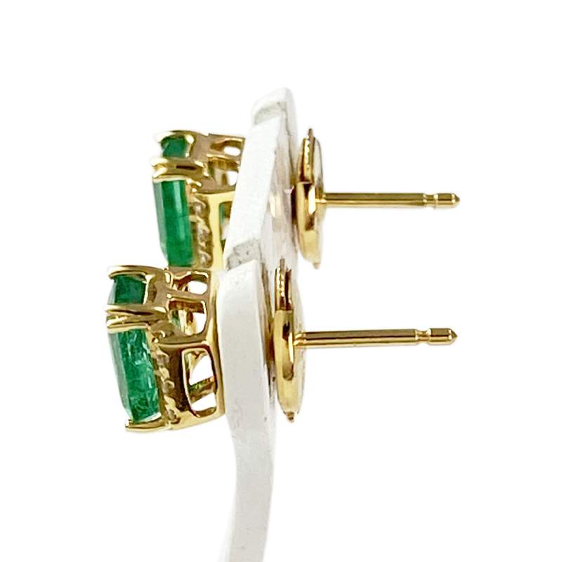 Boucles d'oreilles or 750 jaune emeraude et diamant - vue 2