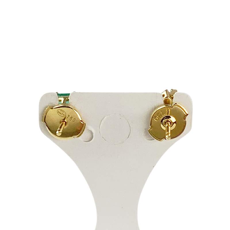 Boucles d'oreilles or 750 jaune emeraude et diamant - vue 3