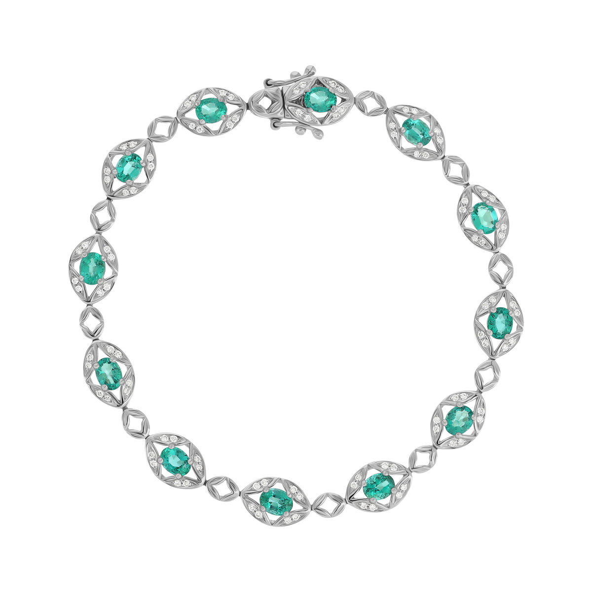 Bracelet or 750 blanc emeraudes et diamants
