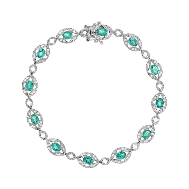 Bracelet or 750 blanc emeraudes et diamants - vue 1